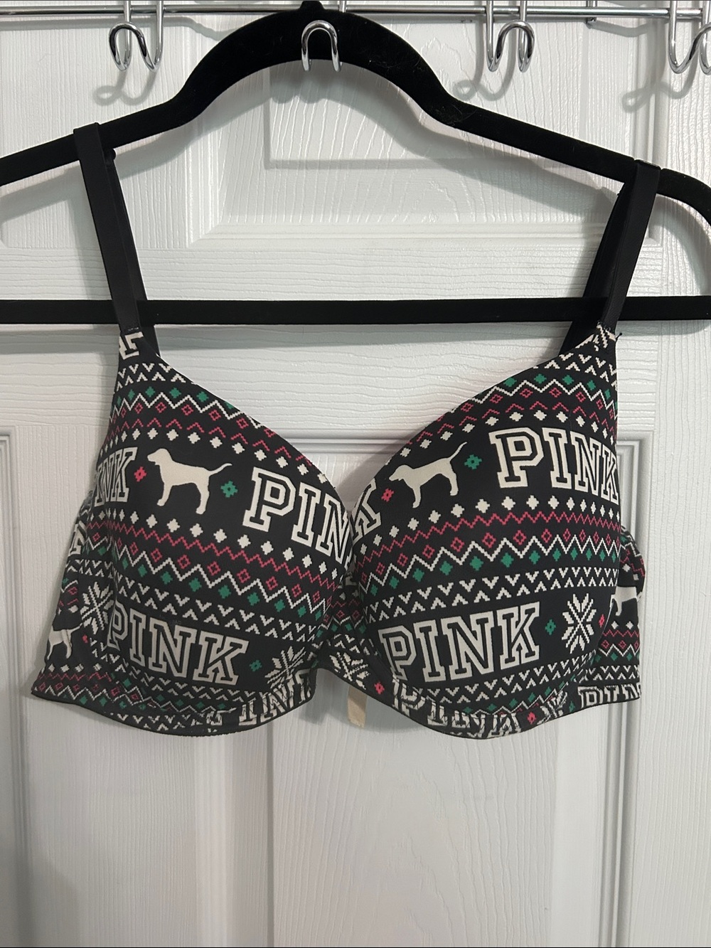 PINK Victoria's Secret Black Patterned Logo T-Shirt Bra